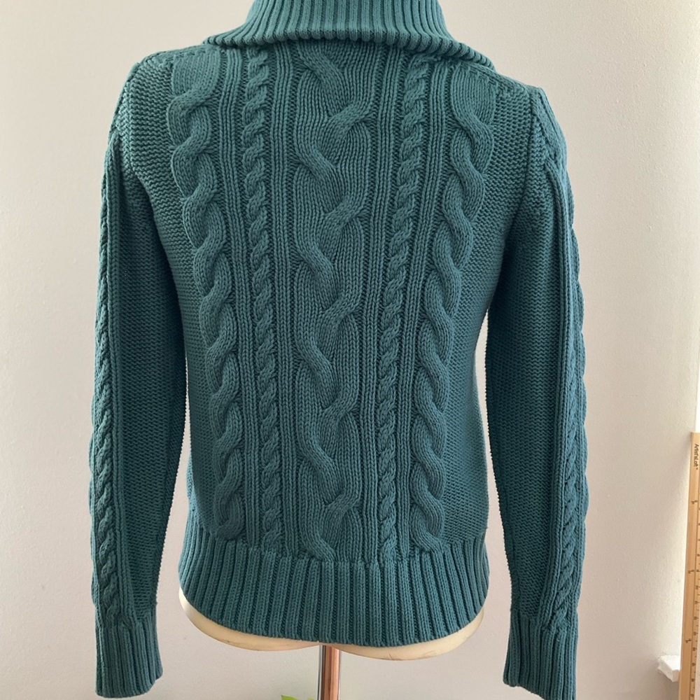 L.L. Bean Women Teal Quarter Zip Sweater - S Petite - Picture 4 of 9